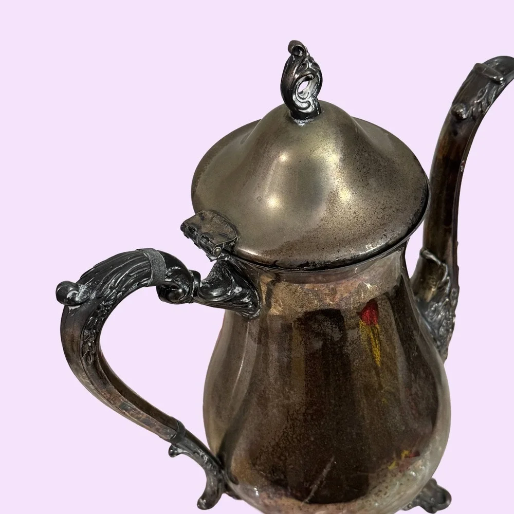 Vintage Leonard Silverplated Footed Teapot Coffee Pot Ornate Hinged‎ Lid Antique